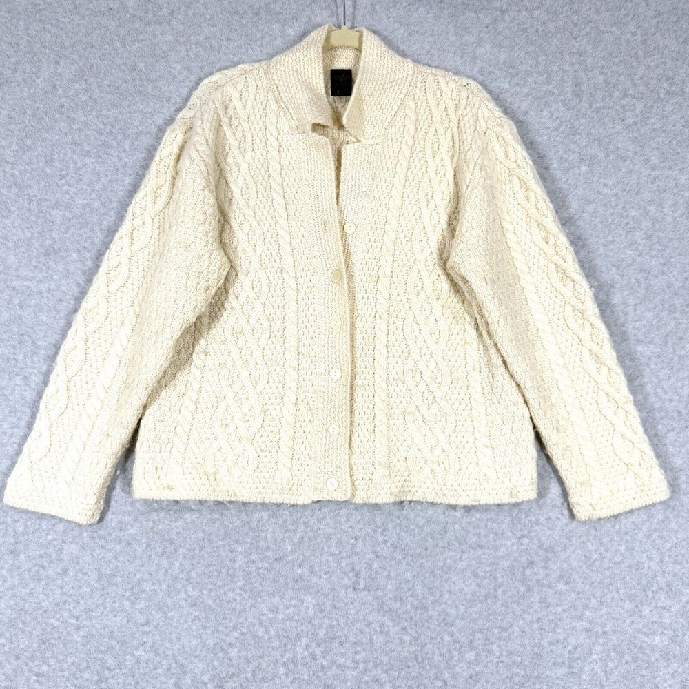 Paul James Sweater Womens Medium‎ Wool Cable Chunky Knit Button Cardigan England